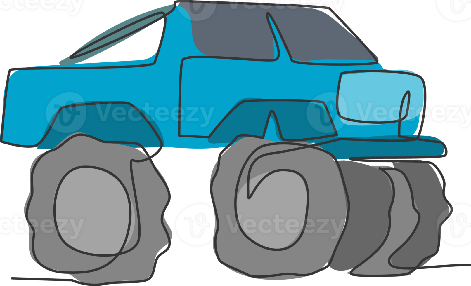 Célibataire continu ligne dessin de gros monstre un camion dans concours. concours balade véhicule concept. branché un ligne dessiner graphique conception illustration png