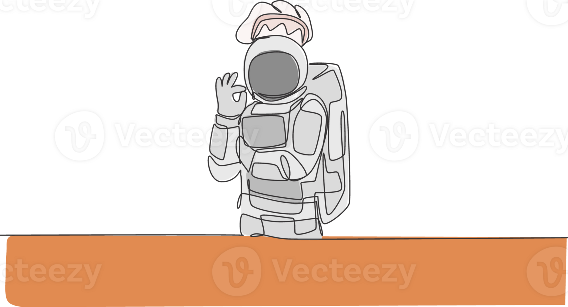 One continuous line drawing of young astronaut chef giving delicious hand gesture for tasty dish. Healthy cuisine food menu on restaurant concept. Dynamic single line draw design illustration png