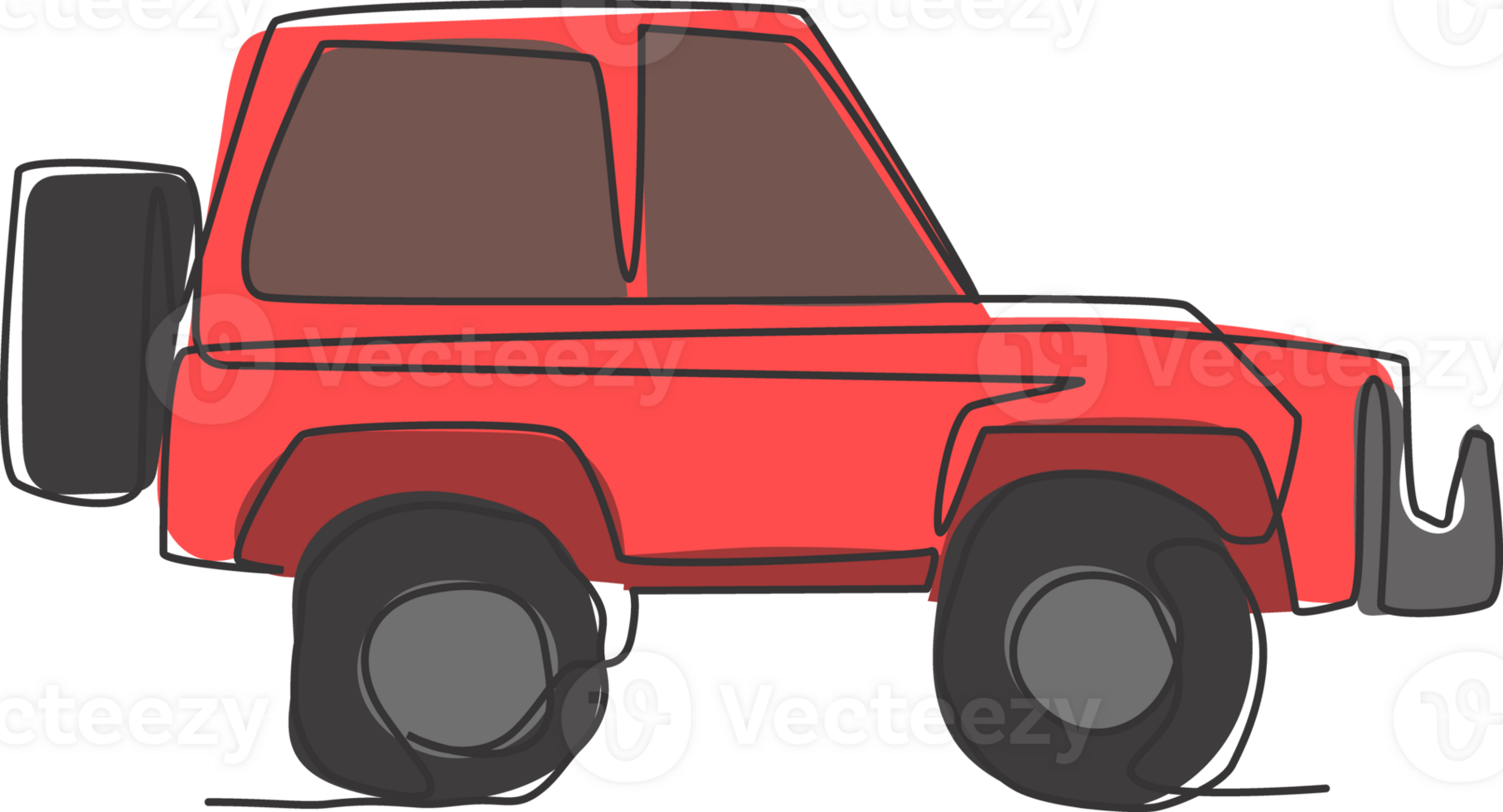 un continu ligne dessin de suv voiture pour hors route piste. transport véhicule concept. dynamique Célibataire ligne dessiner graphique conception illustration png