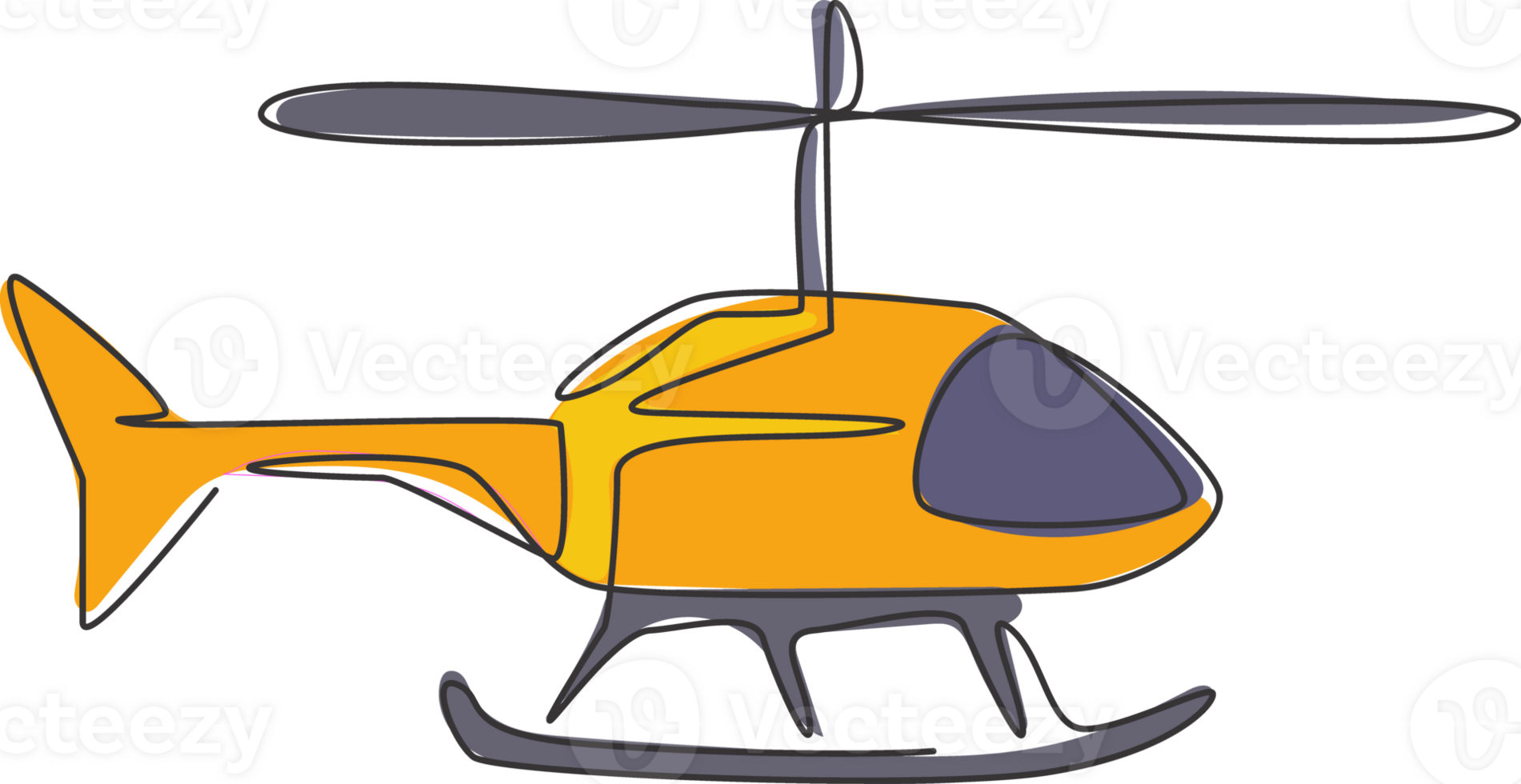 Single continuous line drawing of flying helicopter. Air transportation vehicle concept. Trendy one line draw design illustration graphic png