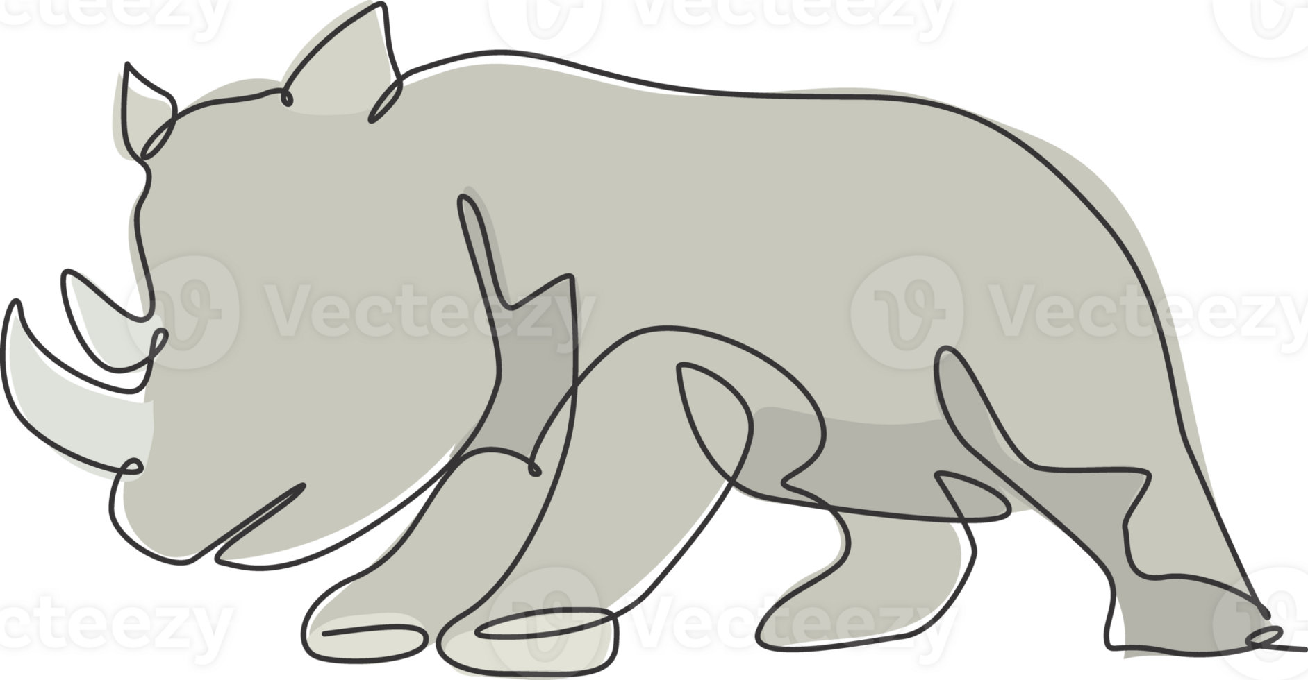One continuous line drawing of big African rhinoceros. Wild animal national park conservation. Safari zoo concept. Dynamic single line draw design graphic illustration png