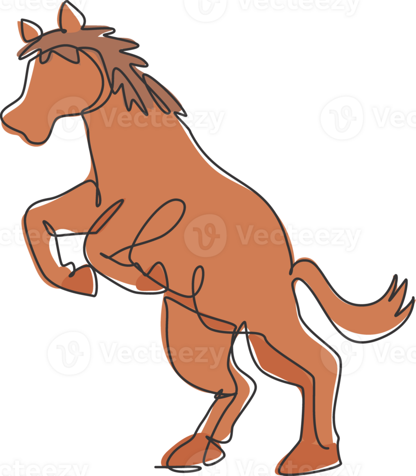 Single continuous line drawing of wild horse mustang. Endangered animal national park conservation. Safari zoo concept. Trendy one line draw design graphic illustration png