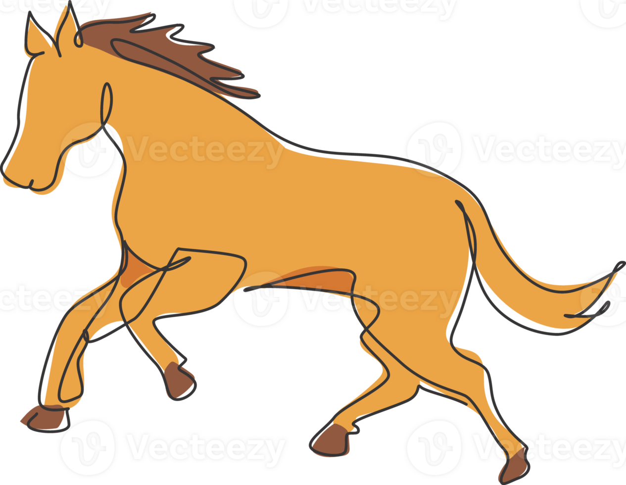 One continuous line drawing of strong cute horse. Wild animal national park conservation. Safari zoo concept. Dynamic single line draw graphic design illustration png