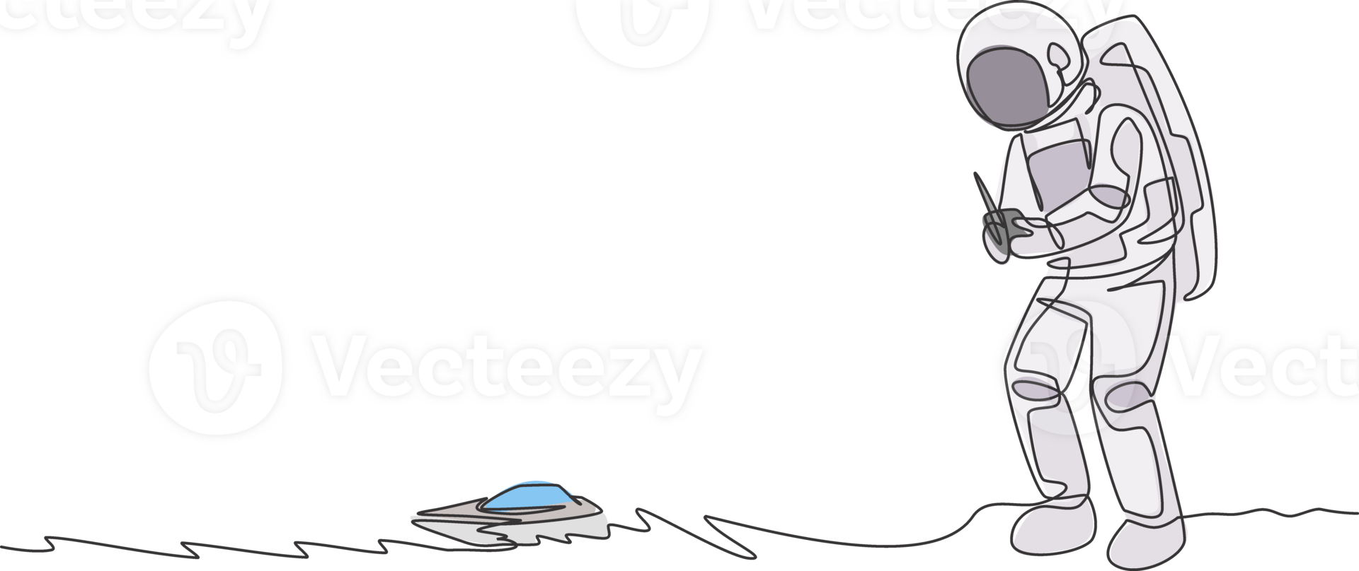 One continuous line drawing of astronaut playing speed boat radio control in moon cosmic galaxy. Outer space hobby and lifestyle concept. Dynamic single line draw design graphic illustration png