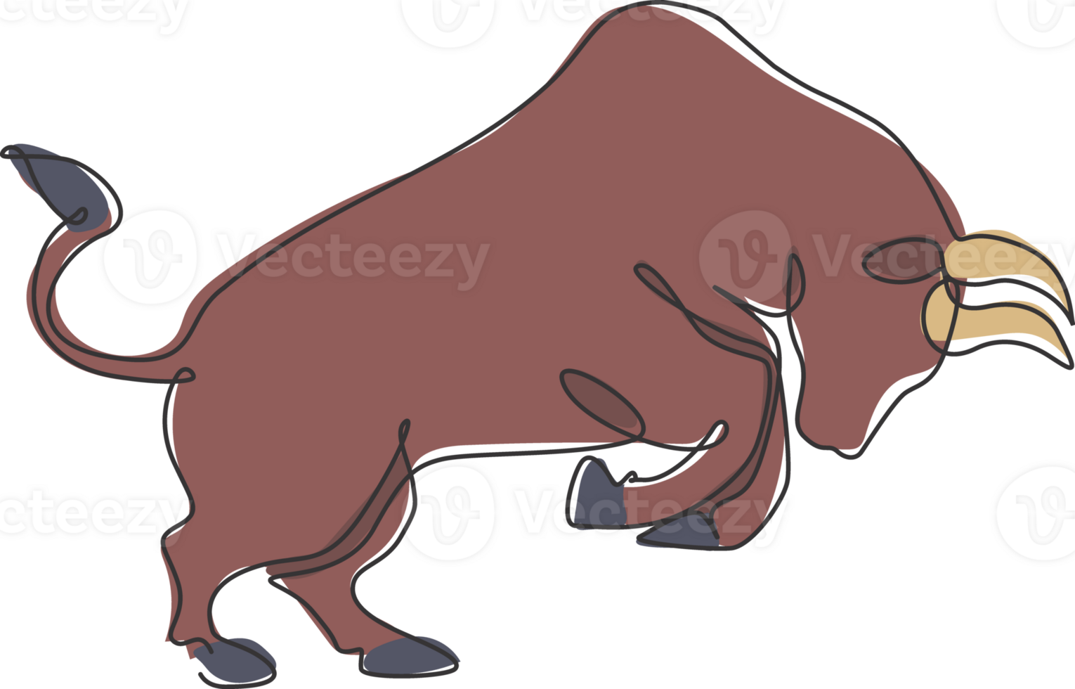 One continuous line drawing of angry Spanish bull. Wild animal national park conservation. Safari zoo concept. Dynamic single line draw design vector graphic illustration png