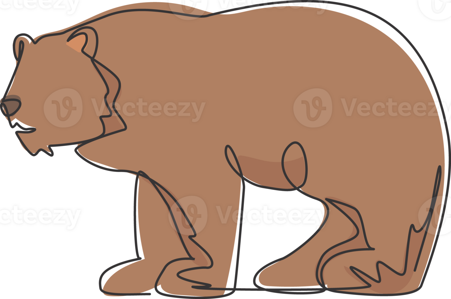 Single continuous line drawing of giant grizzly bear. Endangered animal national park conservation. Safari zoo concept. Trendy one line draw design graphic illustration png