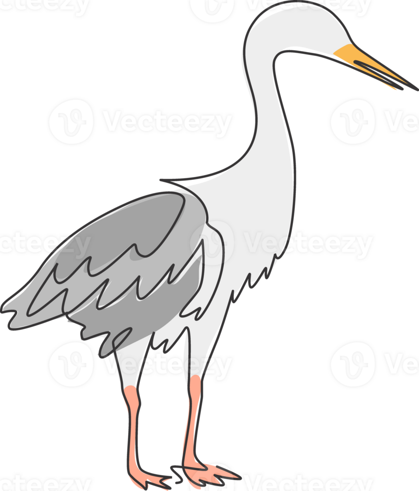Single continuous line drawing of cute heron bird. Endangered animal national park conservation. Safari zoo concept. Trendy one line draw graphic design illustration png