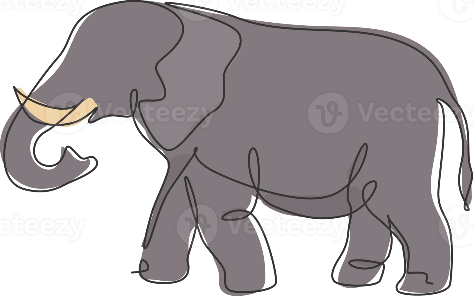 One continuous line drawing of giant African elephant. Wild animal national park conservation. Safari zoo concept. Dynamic single line draw graphic design illustration png
