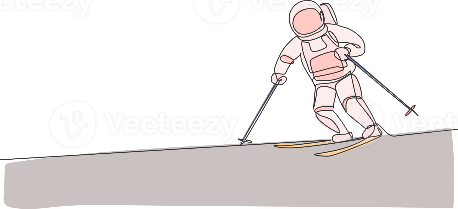 Single kontinuierlich Linie Zeichnung von Astronaut Übung Skifahren auf Mond Oberfläche, äußere tief Raum. Raum Astronomie Galaxis Sport Konzept. modisch einer Linie zeichnen Grafik Design Illustration png