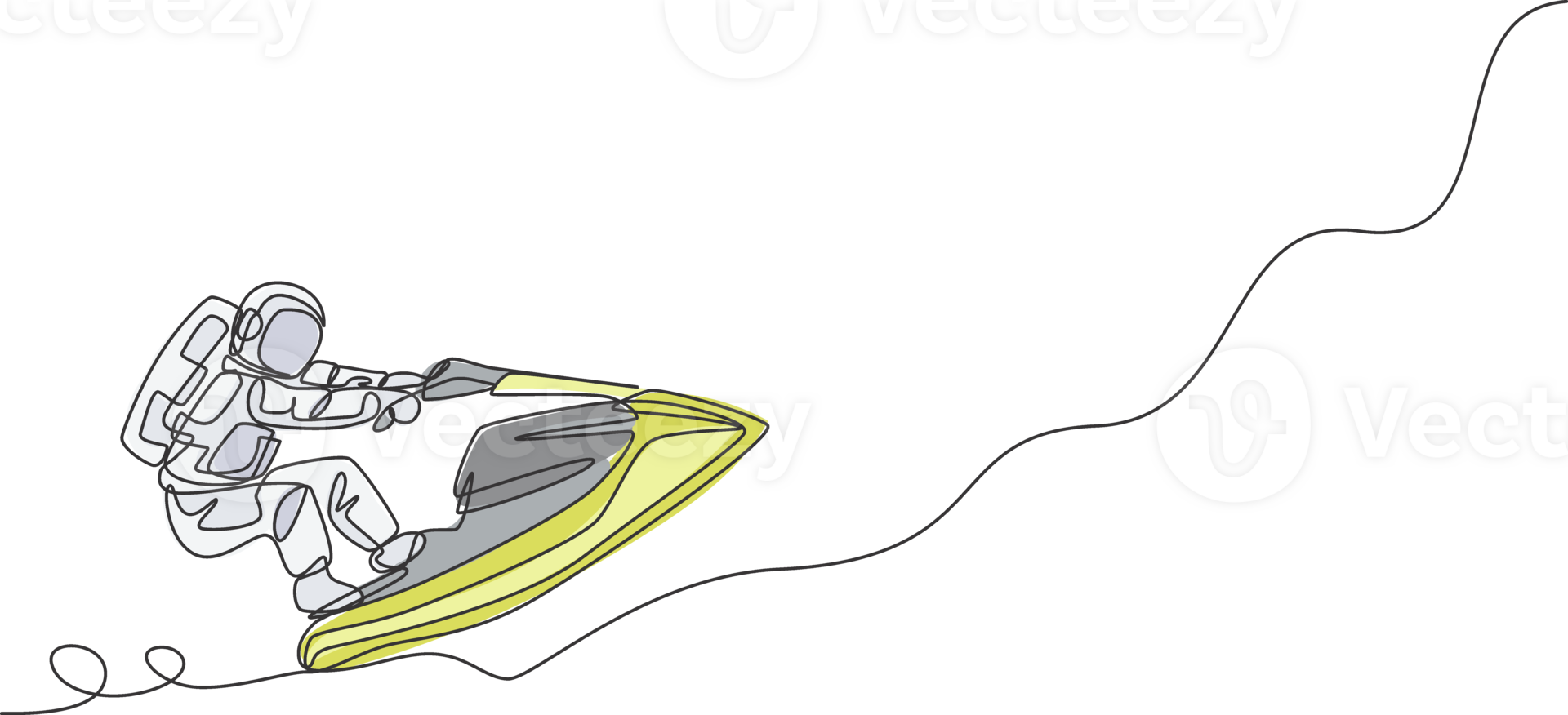 Single continuous line drawing of astronaut using jetski on moon surface, outer deep space. Space astronomy galaxy sport concept. Trendy one line draw graphic design illustration png
