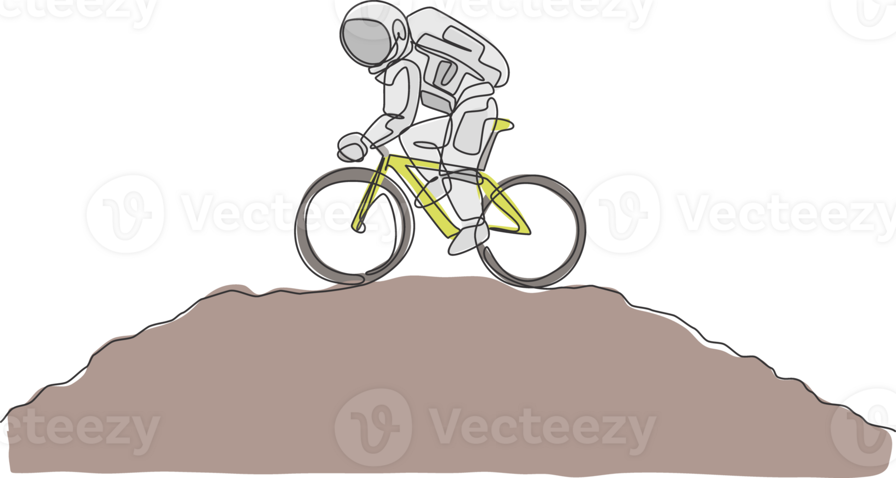 One single line drawing of spaceman astronaut practice bicycle on moon surface cosmic galaxy illustration. Healthy space cosmonaut lifestyle sport concept. Modern continuous line draw design png