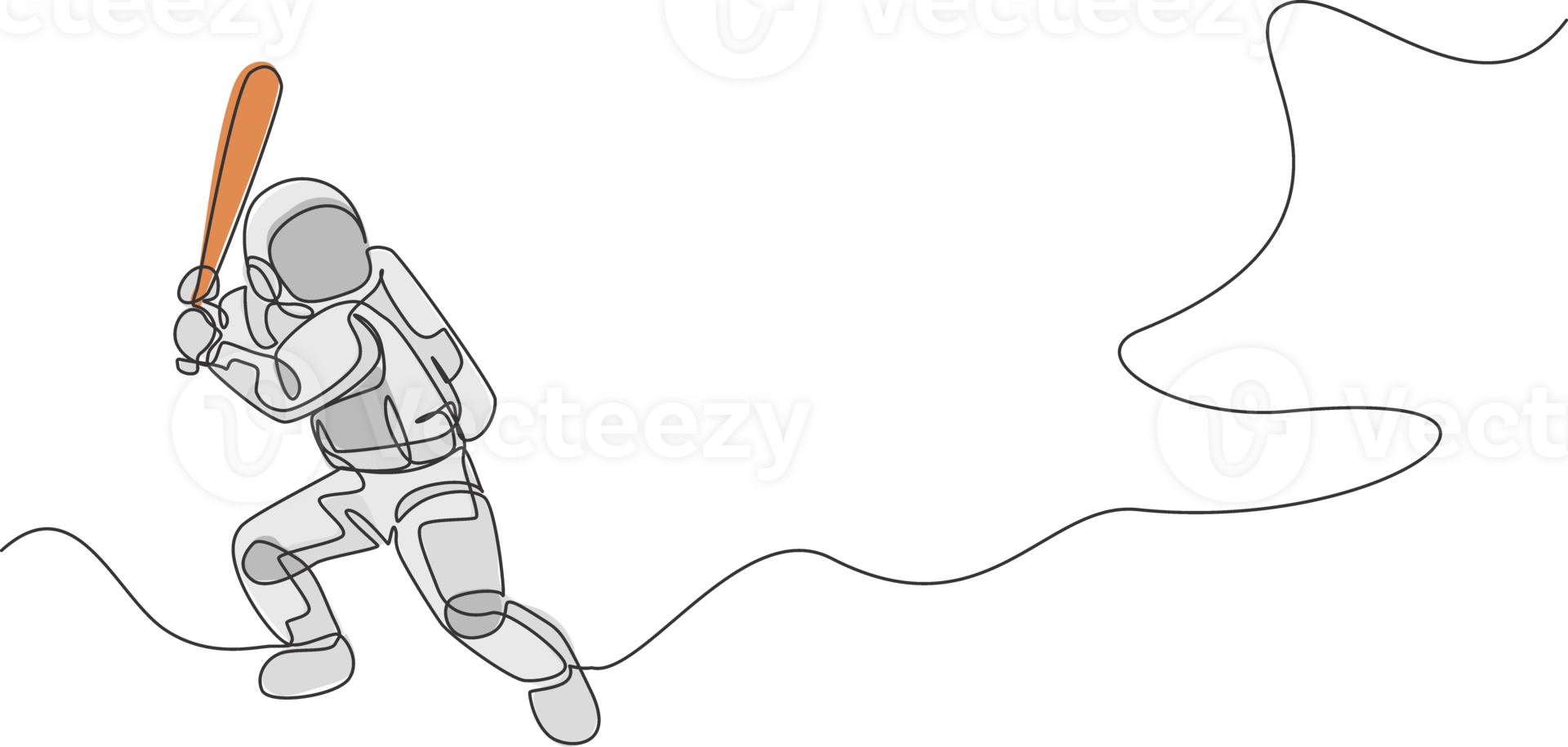 One continuous line drawing of astronaut playing baseball in deep space galaxy. Spaceman healthy fitness sport concept. Dynamic single line draw graphic design illustration png