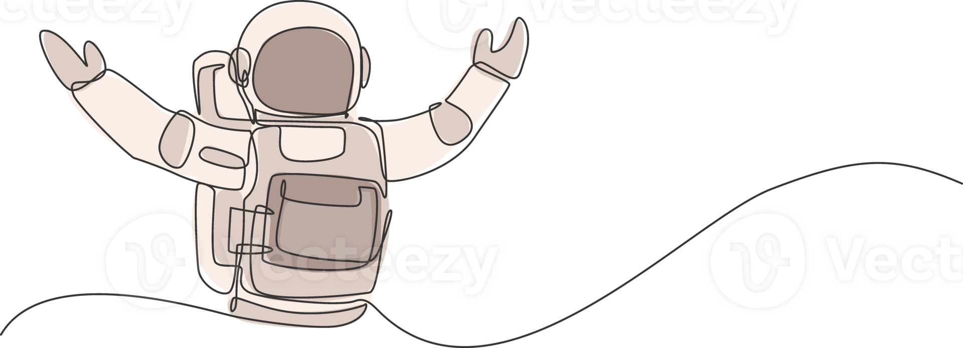 Single continuous line drawing of astronaut open his hands ready to hug in moon surface. Business office with galaxy outer space concept. Trendy one line draw design graphic illustration png