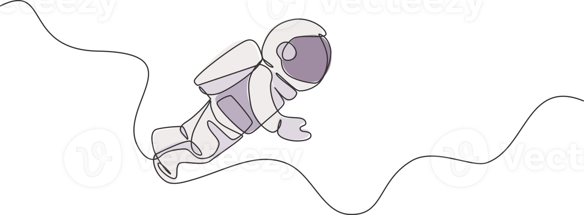One single line drawing of young astronaut in spacesuit flying at outer space illustration. Spaceman adventure galactic space concept. Modern continuous line draw design graphic png