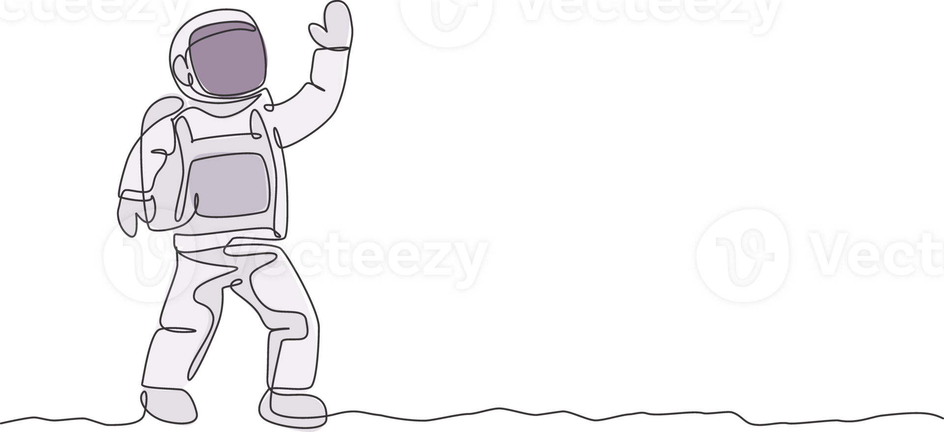 Single continuous line drawing of young cosmonaut scientist discovering spacewalk universe in vintage style. Astronaut cosmic traveler concept. Trendy one line draw graphic design illustration png