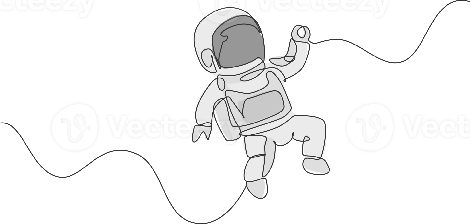 One single line drawing of young astronaut in spacesuit flying at outer space illustration graphic. Spaceman adventure galactic space concept. Modern continuous line draw design png