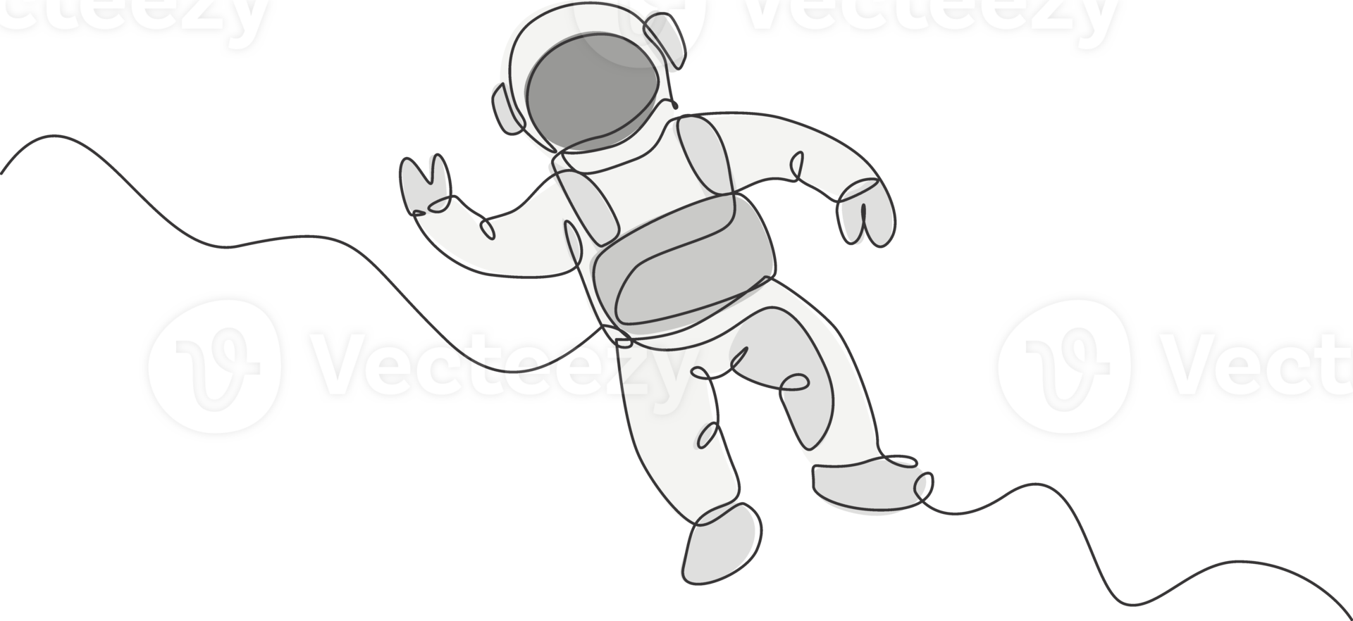 Single continuous line drawing of young cosmonaut scientist discovering spacewalk universe in vintage style. Astronaut cosmic traveler concept. Trendy one line draw design vector graphic illustration png