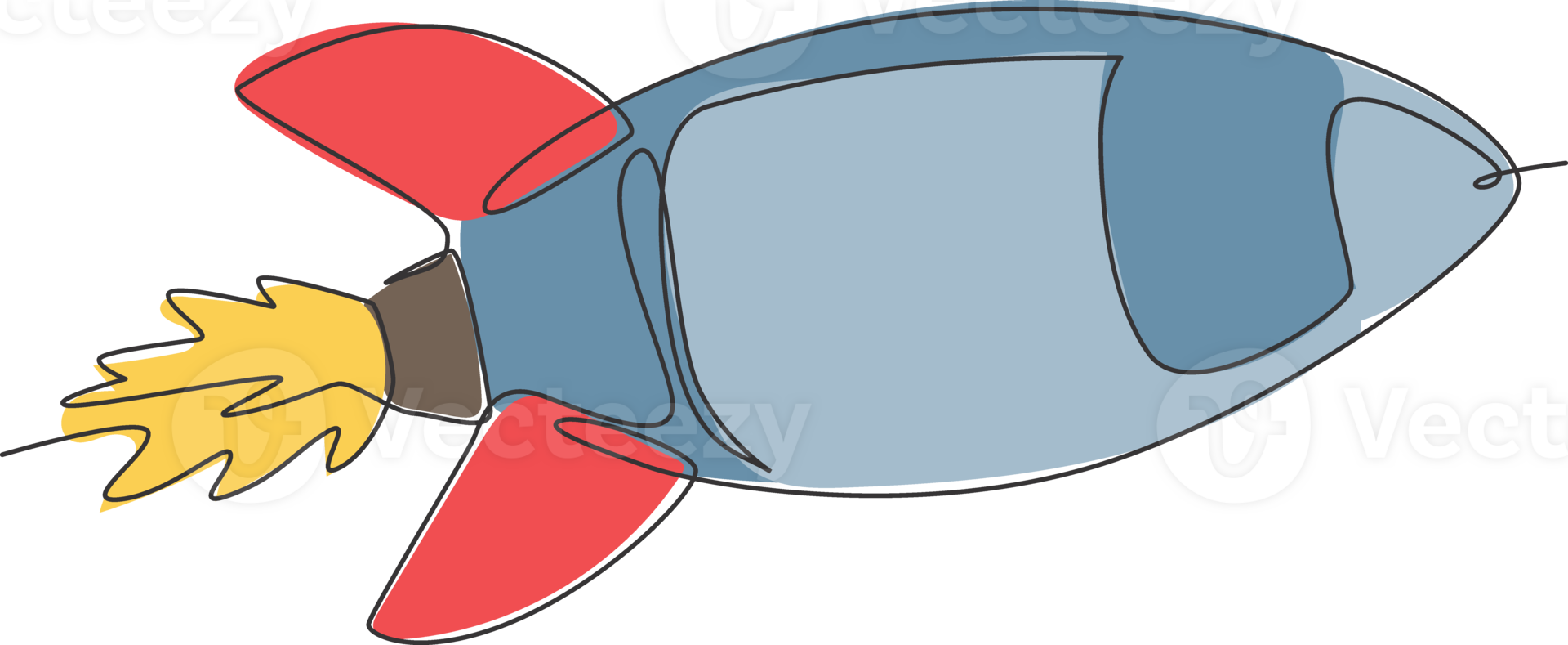 Single continuous line drawing rocket launch fly into the sky universe