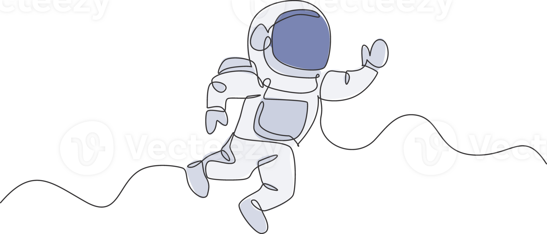 One continuous line drawing of young astronaut scientist exploring outer space in retro style. Spaceman cosmos discovery concept. Dynamic single line draw design graphic illustration png