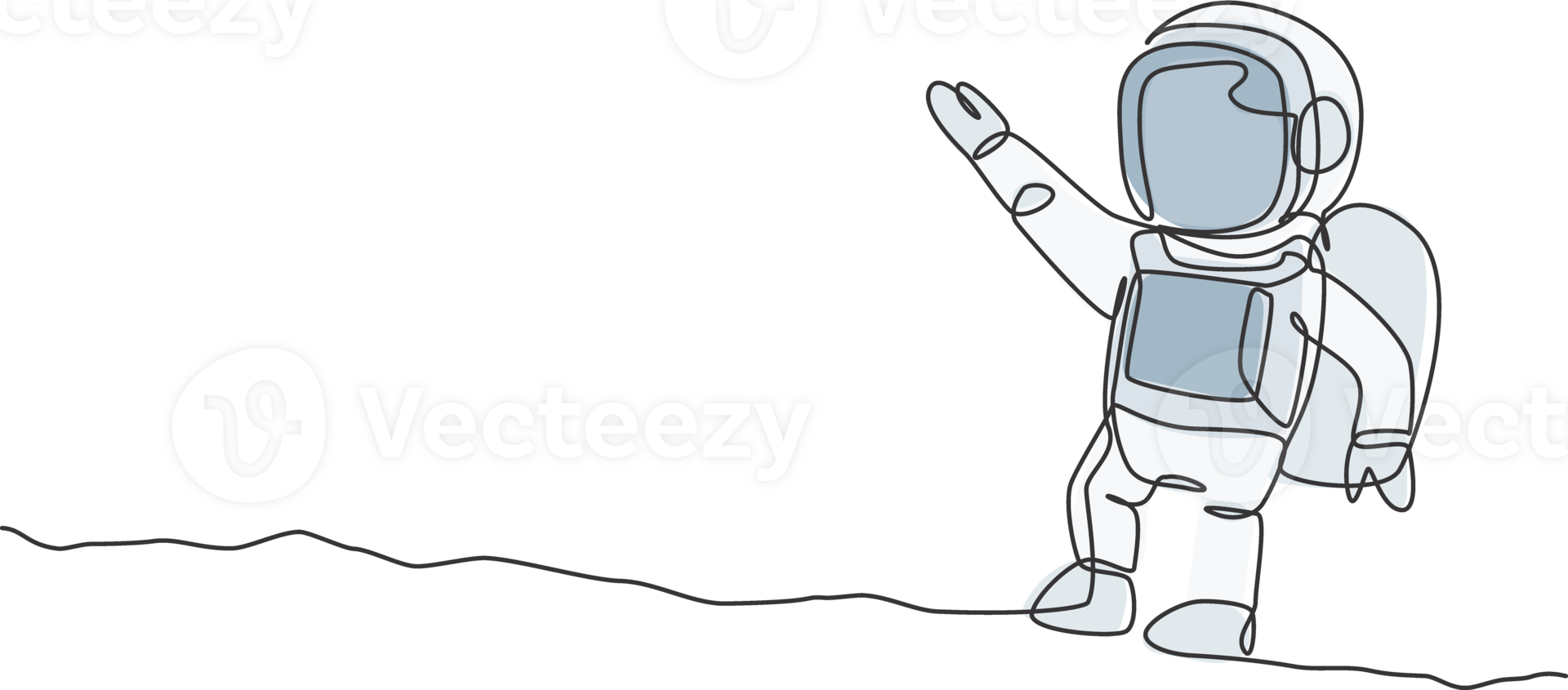 One continuous line drawing of young astronaut scientist exploring outer space in retro style. Spaceman cosmos discovery concept. Dynamic single line graphic draw design illustration png