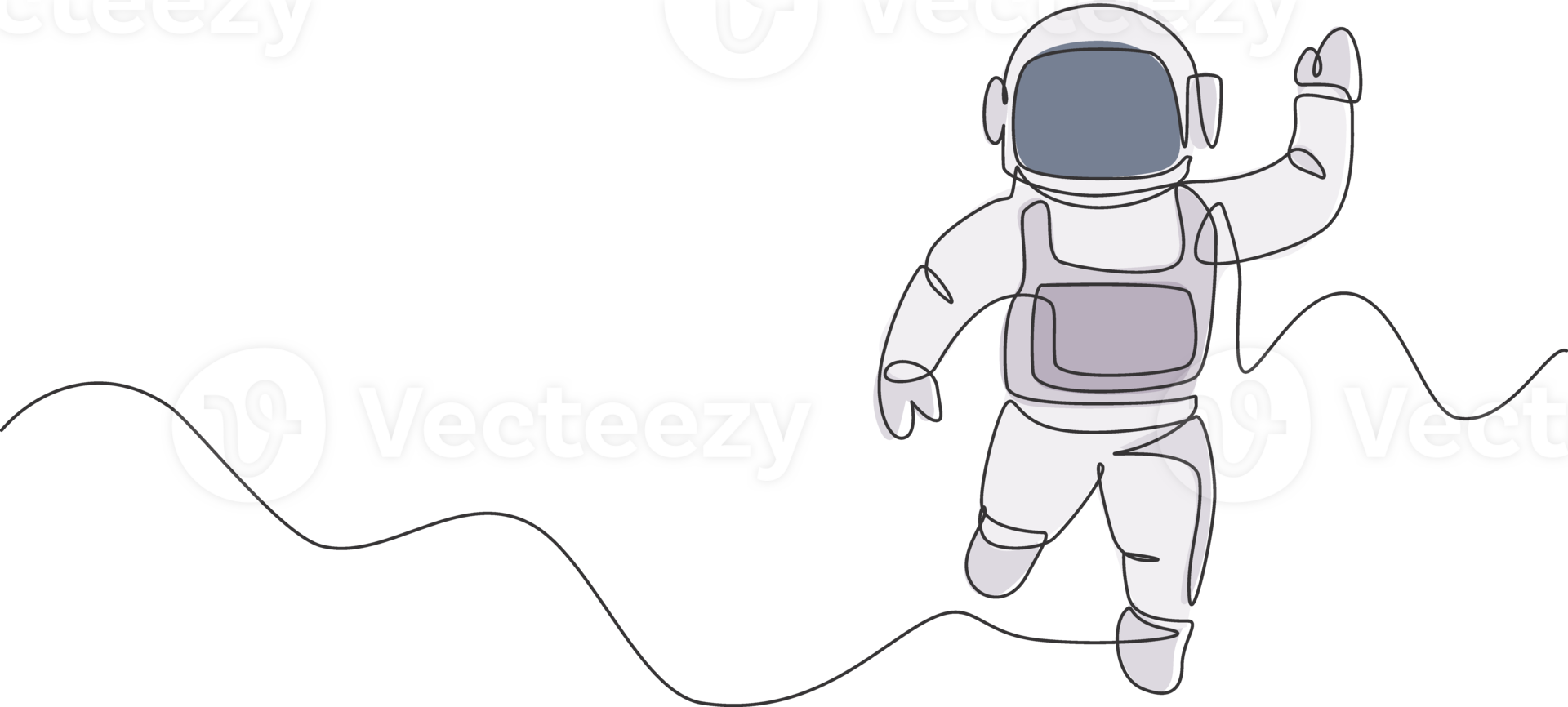 Single continuous line drawing of young cosmonaut scientist discovering spacewalk universe in vintage style. Astronaut cosmic traveler concept. Trendy one line draw graphic design illustration png