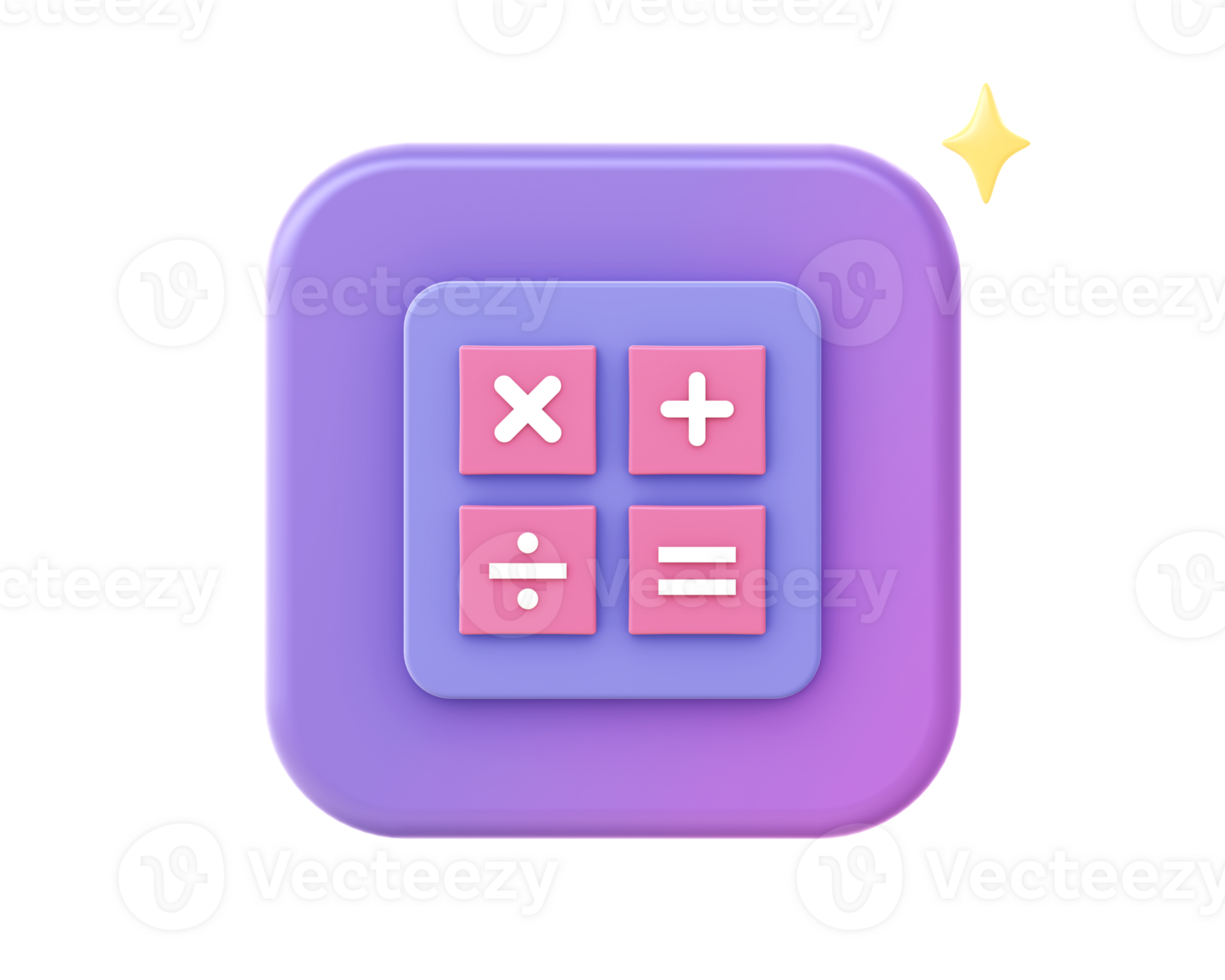 3d render of purple math calculator icon for UI UX web mobile apps