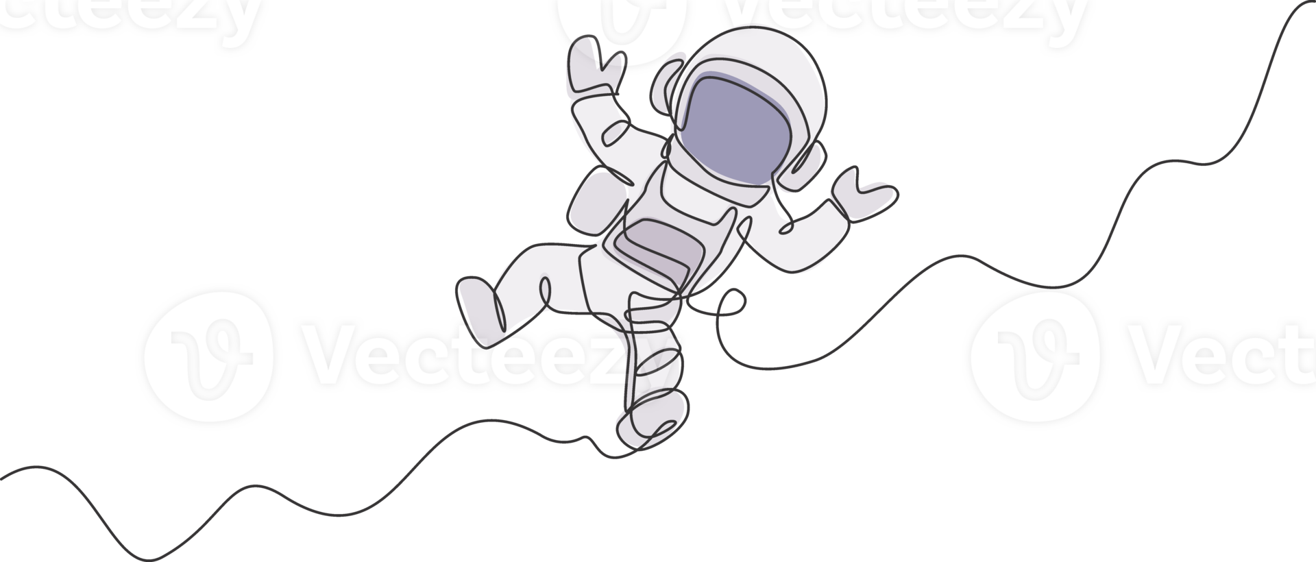 One continuous line drawing of young astronaut scientist exploring outer space in retro style. Spaceman cosmos discovery concept. Dynamic single line draw graphic design illustration png