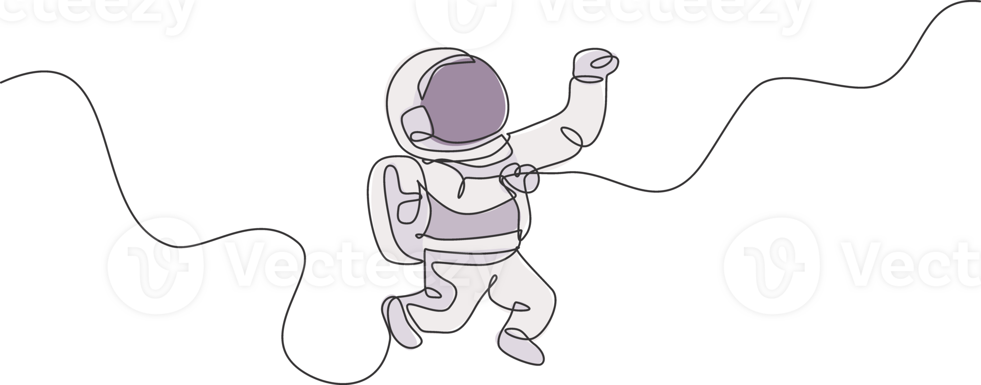 Single continuous line drawing of young cosmonaut scientist discovering spacewalk universe in vintage style. Astronaut cosmic traveler concept. Trendy one line draw design graphic illustration png