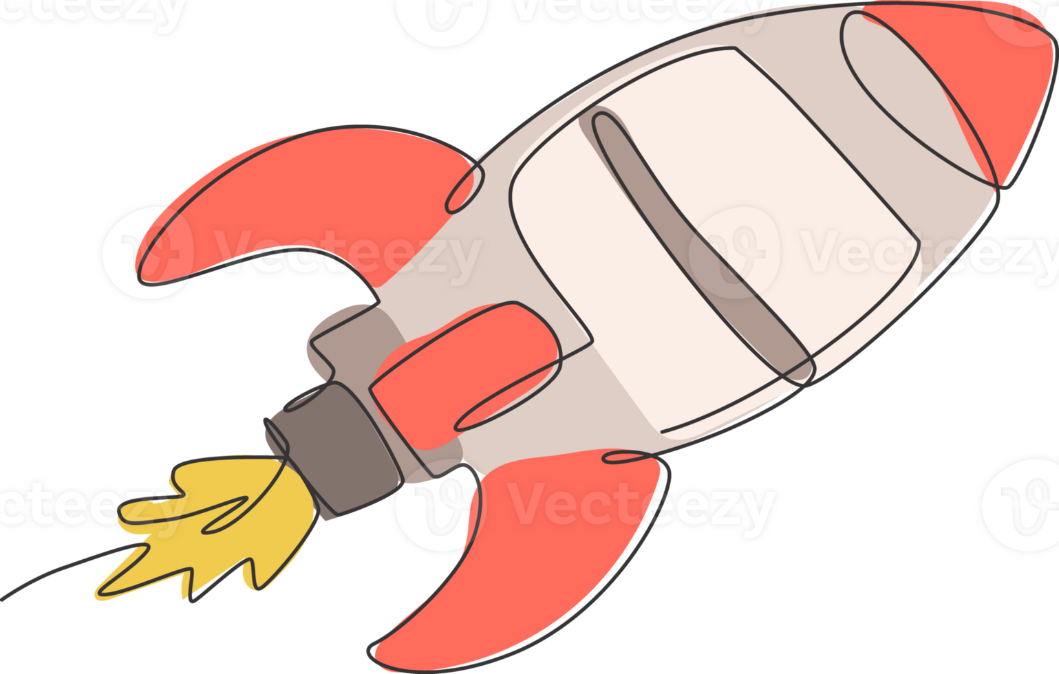 uno soltero línea dibujo de sencillo Clásico cohete toma apagado dentro el exterior espacio gráfico ilustración. exploración cosmos galáctico con astronave concepto. moderno continuo línea dibujar diseño png