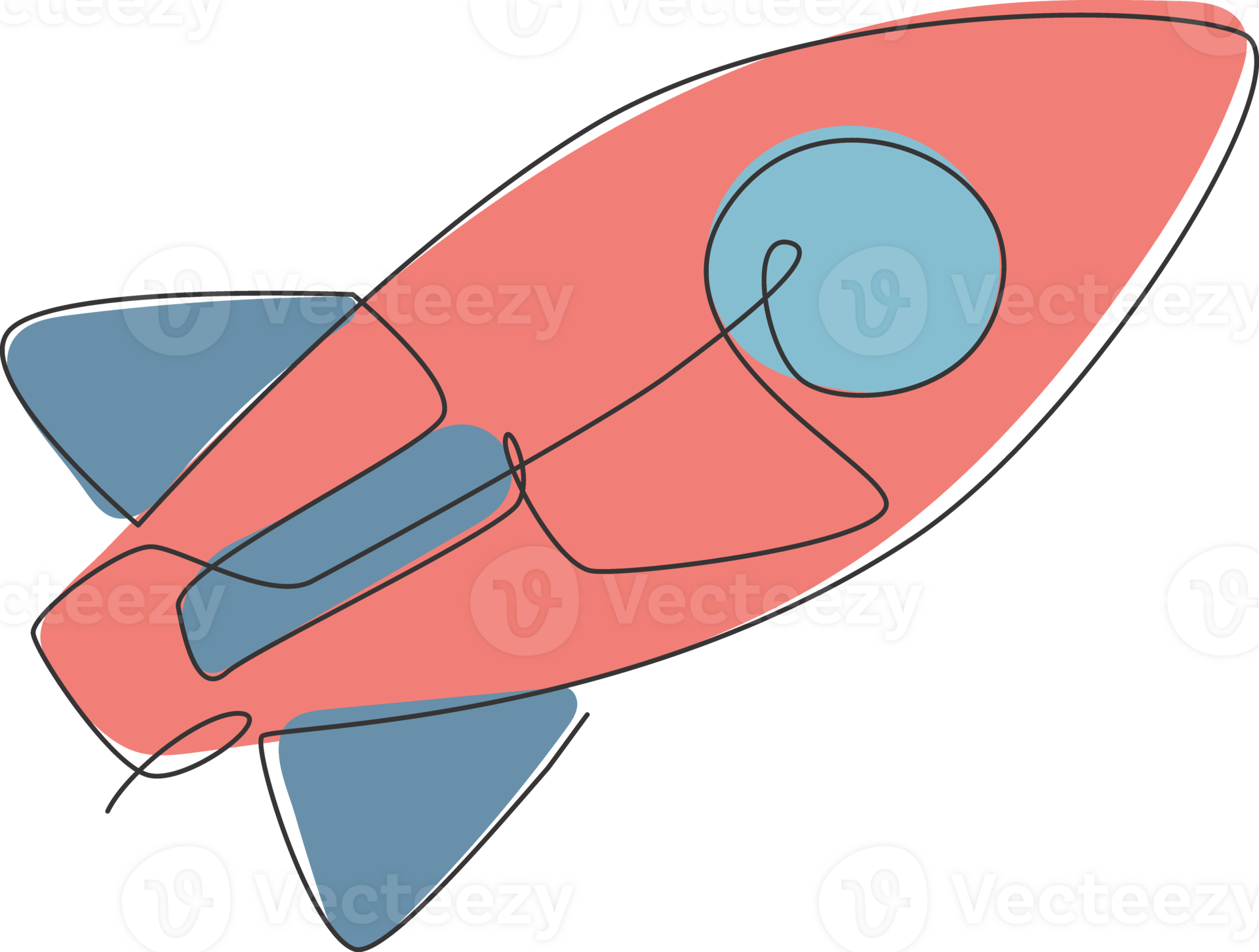 One single line drawing of simple vintage rocket takes off into the outer space graphic