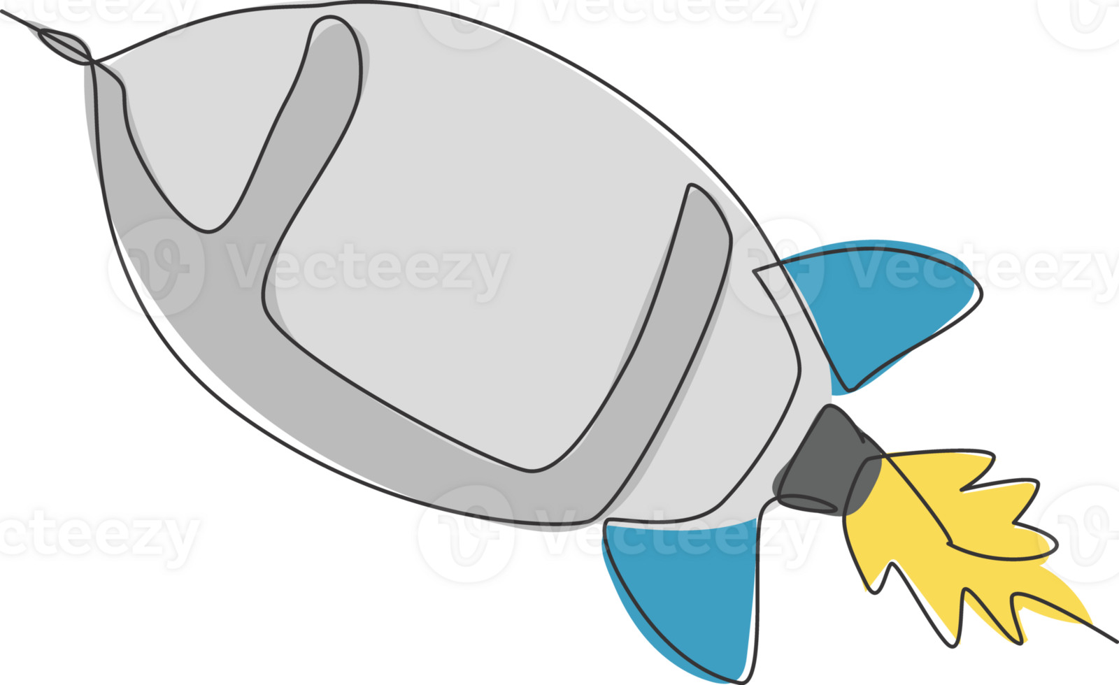 One continuous line drawing of simple retro spacecraft flying up to the outer space nebula. Rocket space ship launch into universe concept. Dynamic single line draw design graphic illustration png