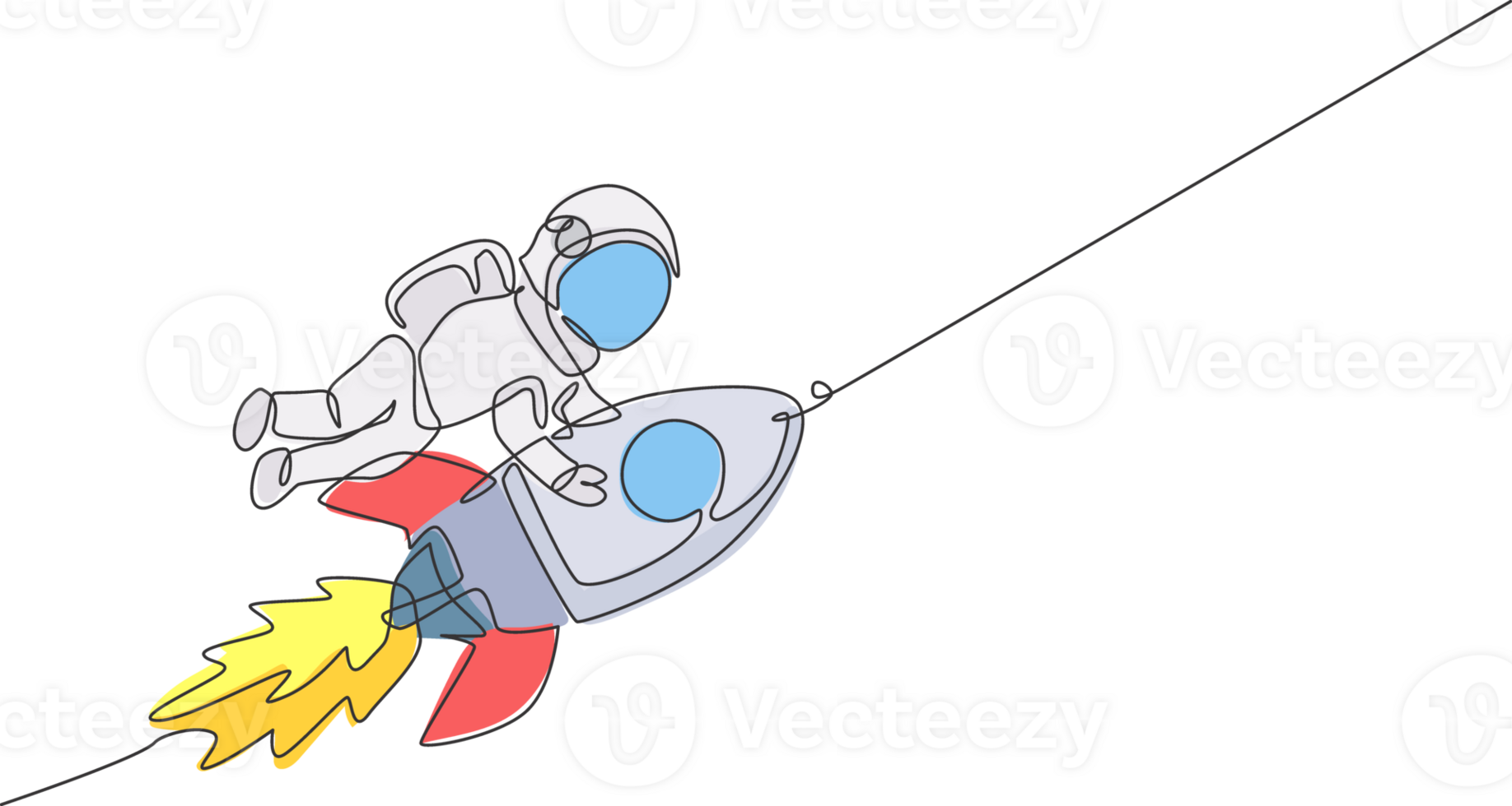 uno continuo línea dibujo astronauta astronauta Ciencias descubriendo cosmos galáctico mientras participación cohete. cosmonauta a exterior espacio concepto. dinámica soltero línea dibujar diseño gráfico ilustración png