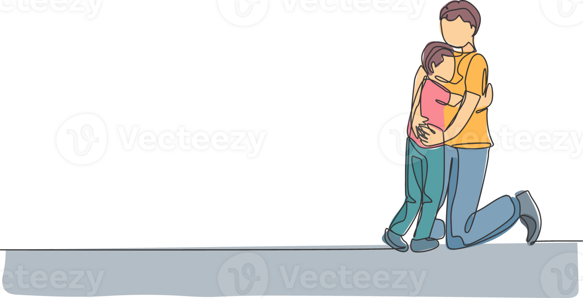 One single line drawing of young happy daddy hugging his lovely son full of warmth at home illustration. Parenting education concept. Modern continuous line graphic draw design png