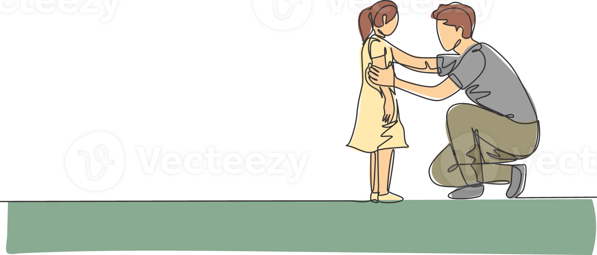 Single continuous line drawing of young dad giving some wise advice talk to his daughter at home. Happy family parenting concept. Trendy one line draw design graphic illustration png