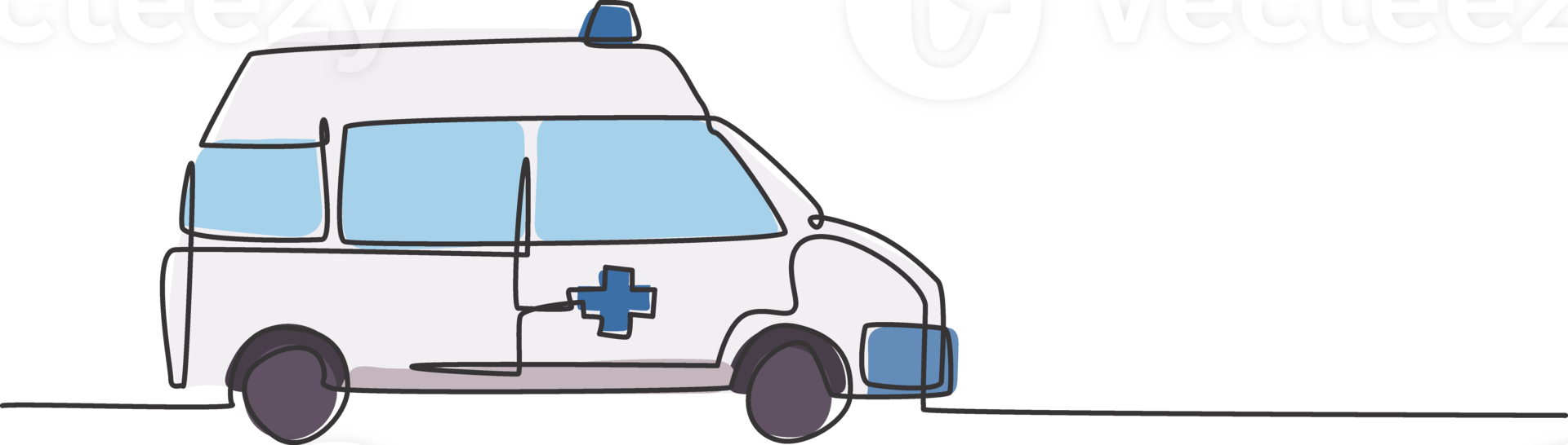 Single continuous line drawing of hospital ambulance vehicle to rescue critical patient. 911 isolated minimalism concept. Dynamic one line draw graphic design illustration png