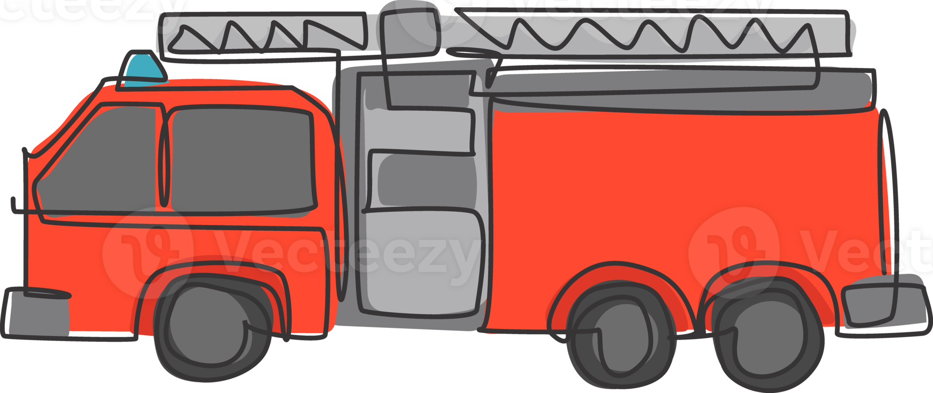 Single continuous line drawing of firetruck emergency rescuer for fireman. Fire engine vehicle isolated minimalism concept. Dynamic one line draw graphic design illustration png
