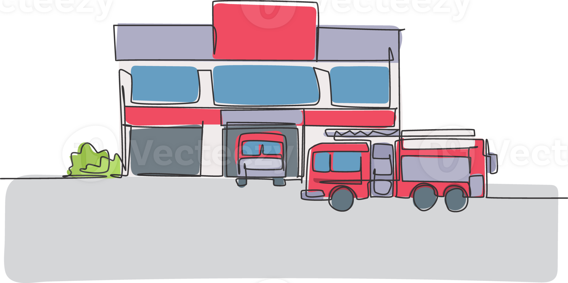 Single continuous line drawing of fire station building construction. Firemen basecamp office isolated minimalism concept. Dynamic one line draw graphic design illustration png