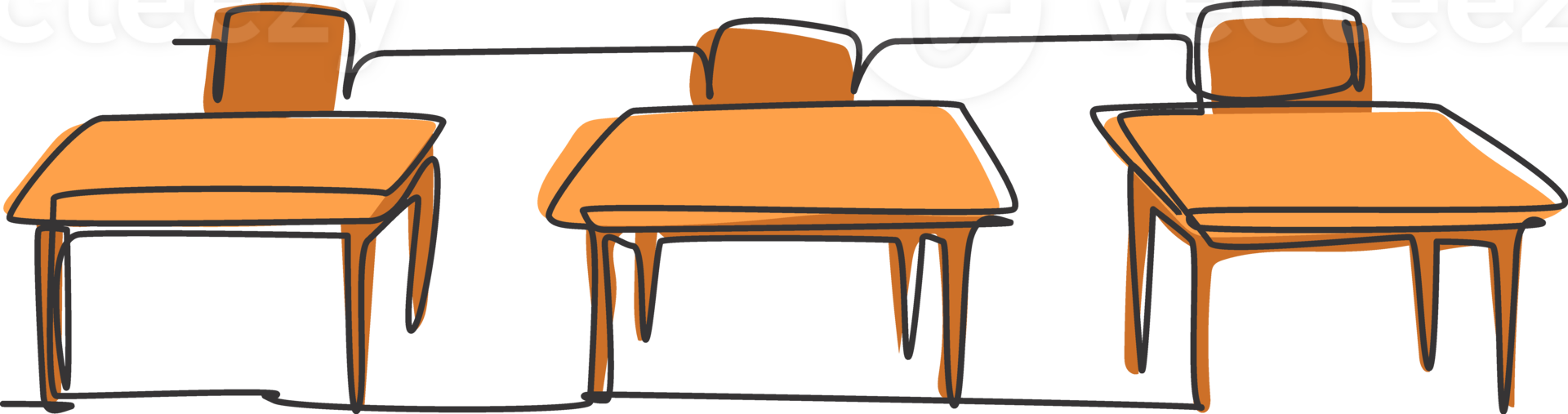 Single one line drawing of school chair and table inside a kindergarten classroom. Back to school minimalist, education concept. Continuous simple line draw style design graphic illustration png