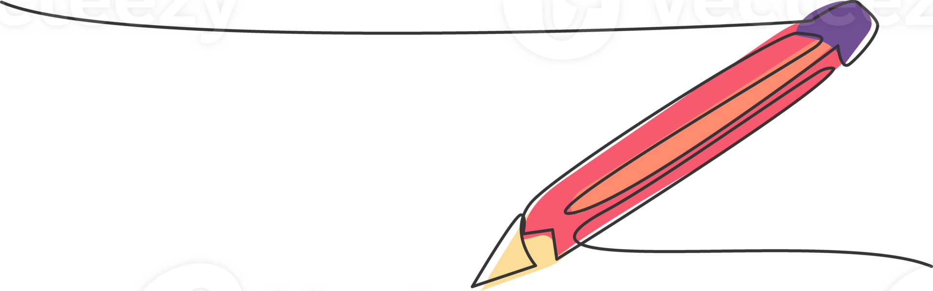 Continuous one line drawing wooden pencil for writing on paper. Back to school hand drawn minimalism concept. Single line draw design for education graphic illustration png