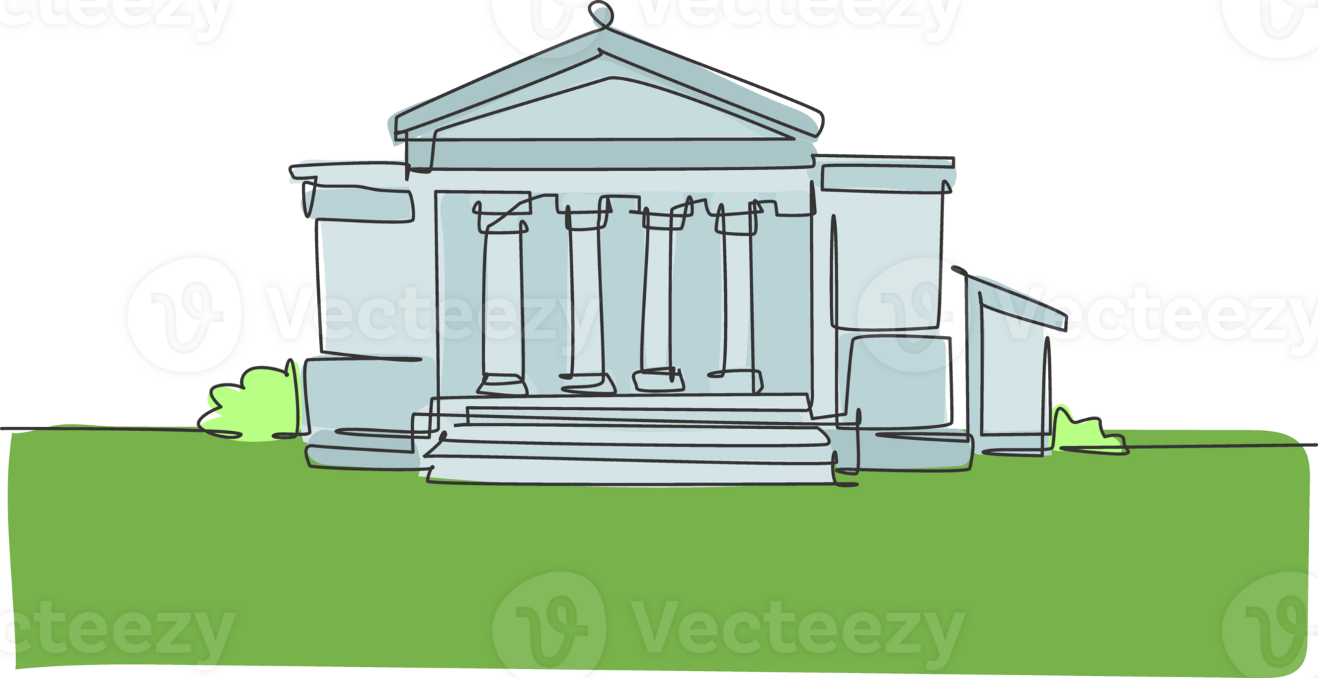 Single one line drawing classic museum construction building with pillar at front. Art gallery structure isolated doodle minimal concept. Trendy continuous line draw design graphic illustration png