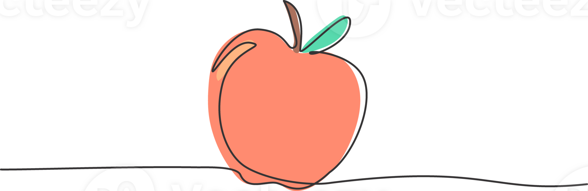 Continuous one line drawing fresh apple fruit. Food for packed meal at school. Lunch packed hand drawn minimalism concept. Single line draw design for education graphic illustration png