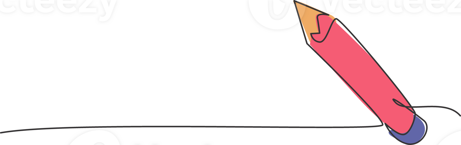 Single continuous line drawing of wooden pencil. Writing tool. Back to school minimalist style. Education concept. Modern one line draw graphic design illustration png