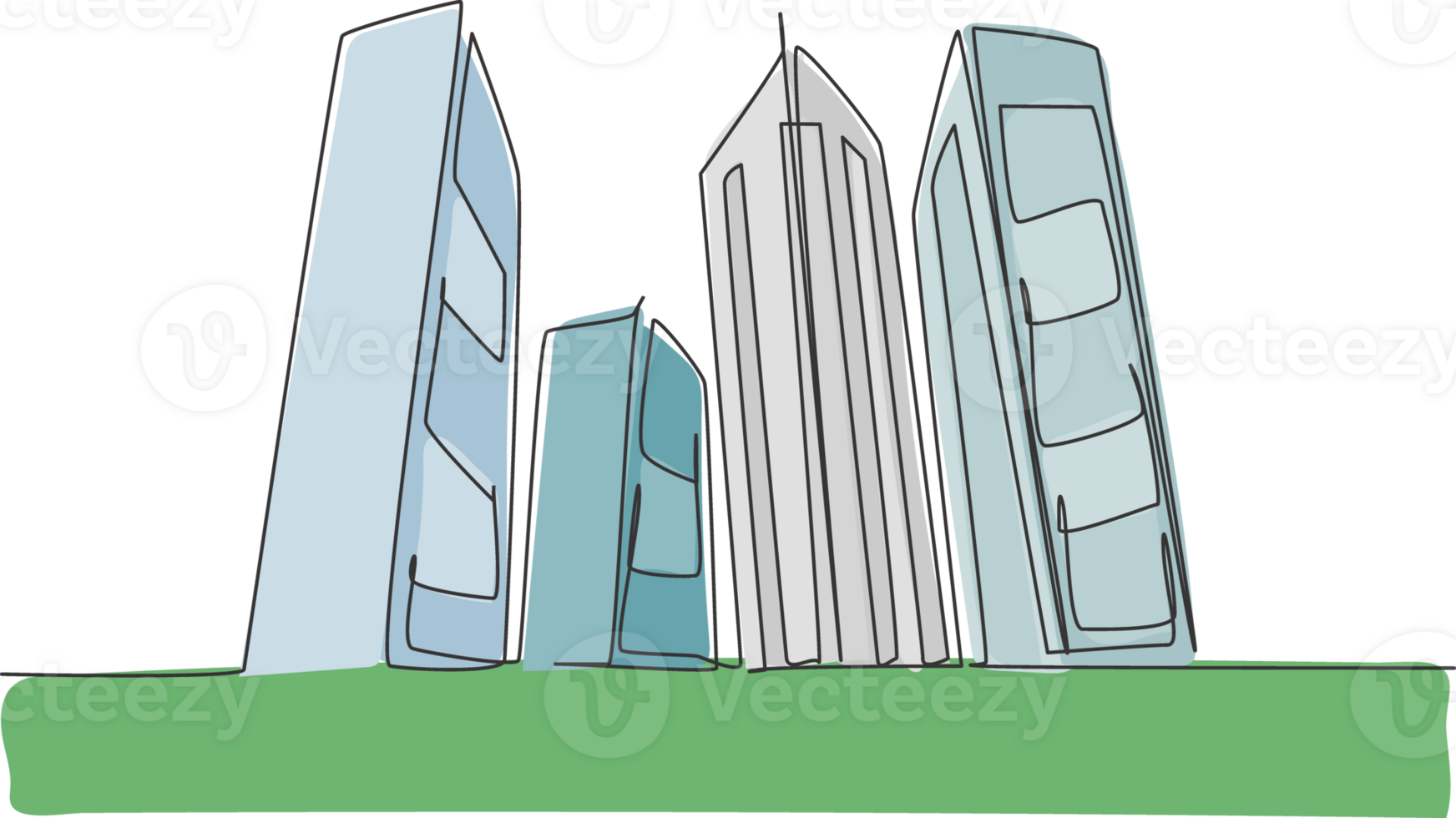 Continuous one line drawing of tall skyscraper buildings in big city. Business office building district hand drawn minimalist concept. Modern single line draw design graphic illustration png