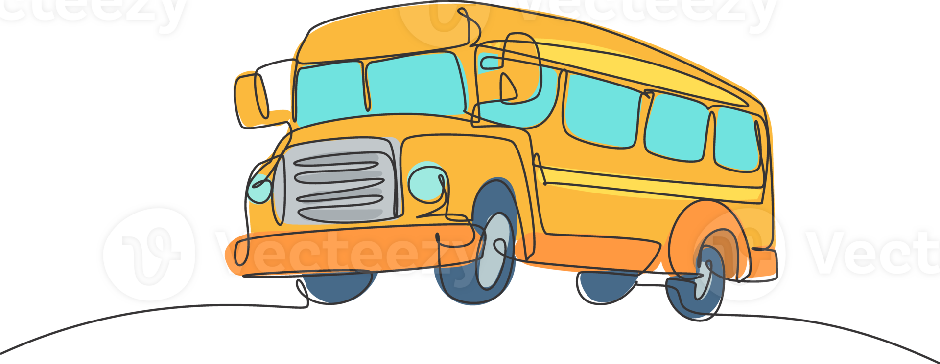 Single one line drawing of old classic school bus for elementary school student. Back to school minimalist, education concept. Continuous simple line draw style design graphic illustration png