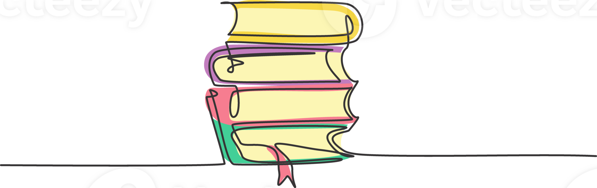 Single one line drawing of stack of note books on table. Back to school minimalist, education concept. Pile of books continuous simple line draw style design graphic illustration png