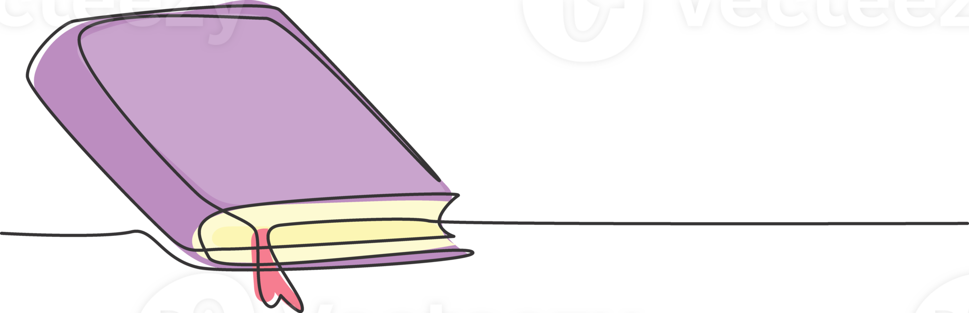 Single one line drawing of closed book on table at university library. Back to school minimalist, education concept. Continuous simple line draw style design graphic illustration png