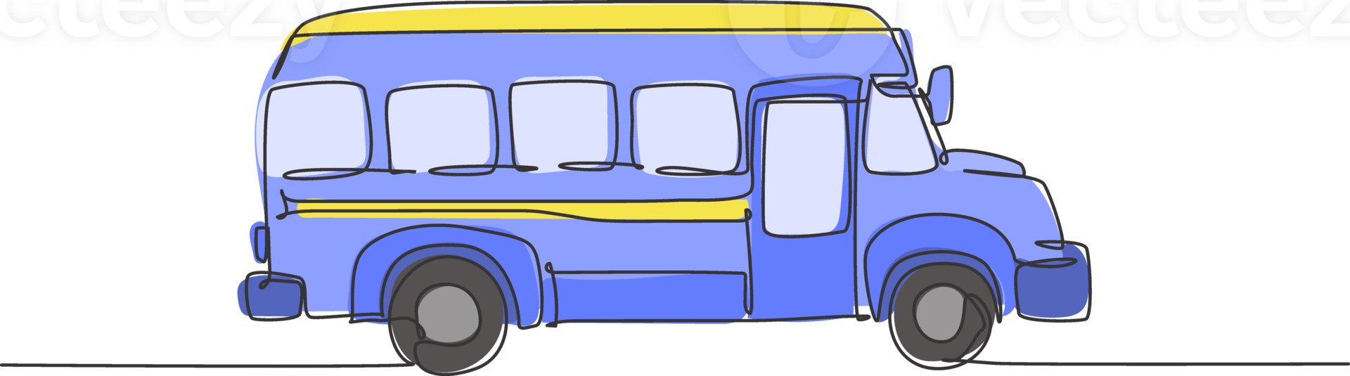 Single continuous line drawing of old elementary school bus vehicle. Back to school minimalist style. Transportation for education concept. Modern one line draw graphic design illustration png