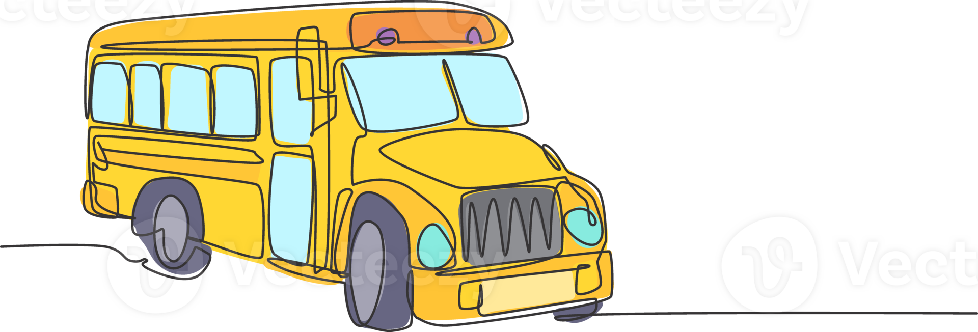 Continuous one line drawing old classic school bus transportation for American students. Back to school hand drawn minimalism concept. Single line draw design for education graphic illustration png