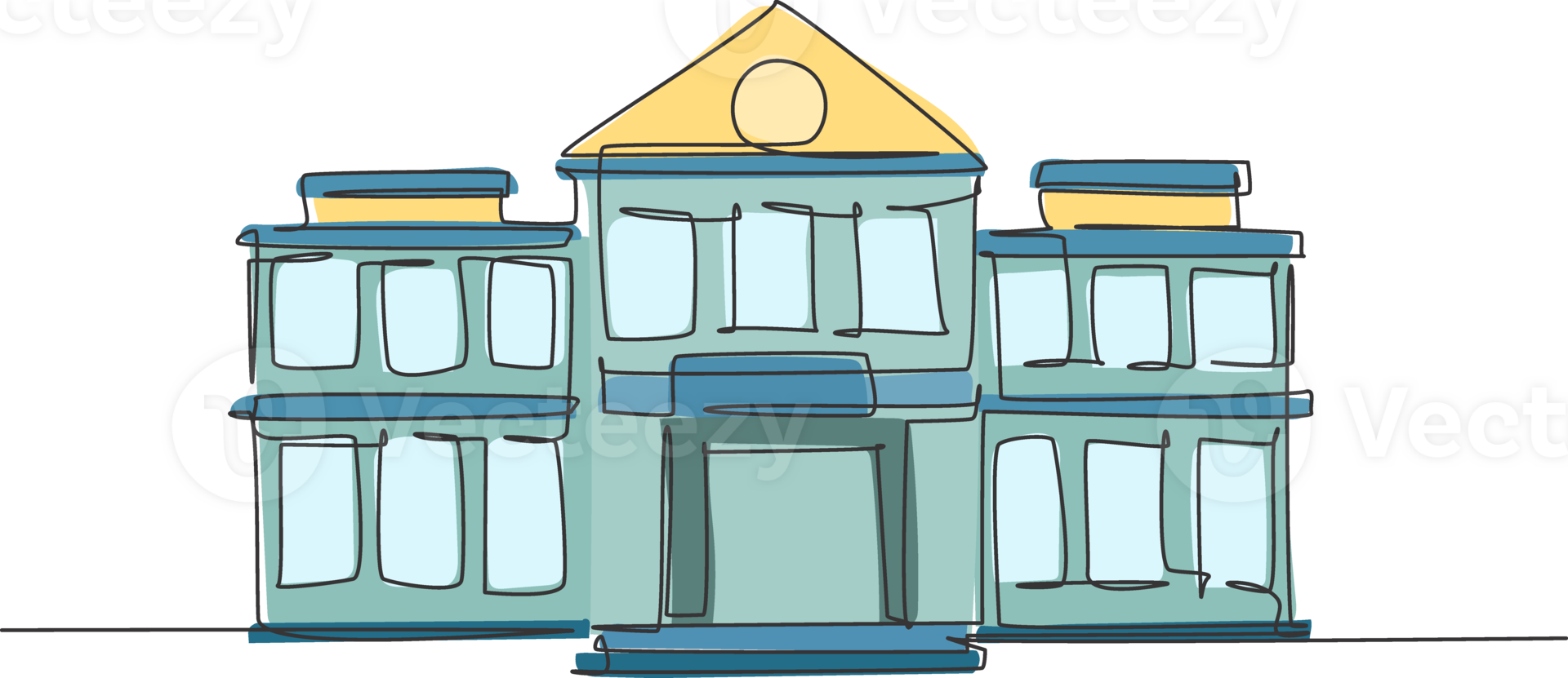 Single continuous line drawing of second story elementary school building. Back to school minimalist style. Education concept. Modern one line draw graphic design illustration png