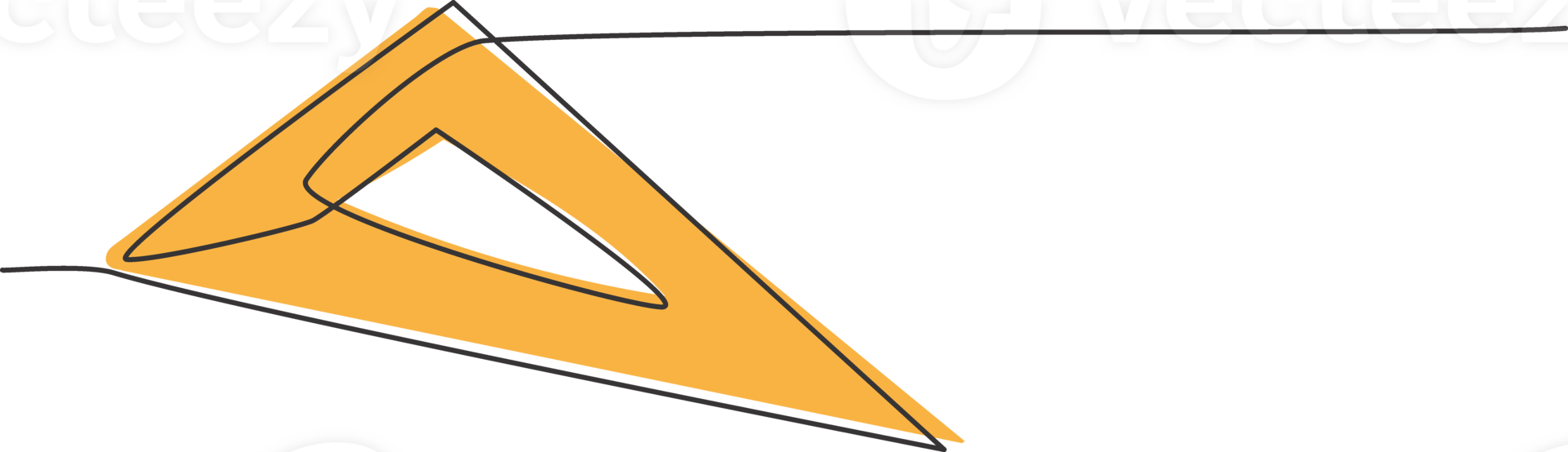 Single continuous line drawing of plastic triangle ruler. Measurement tool for student. Back to school minimalist style. Education concept. Modern one line draw graphic design illustration png
